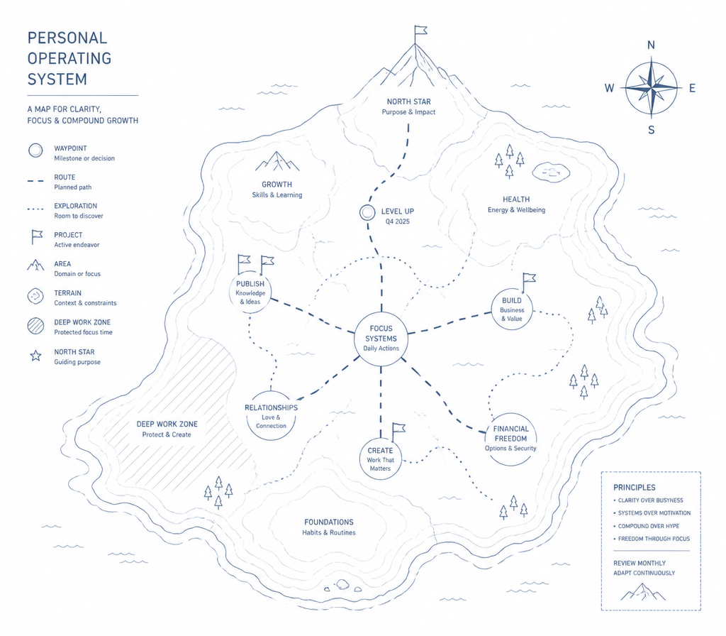 Line illustration of a topographic map with routes and waypoints for project navigation